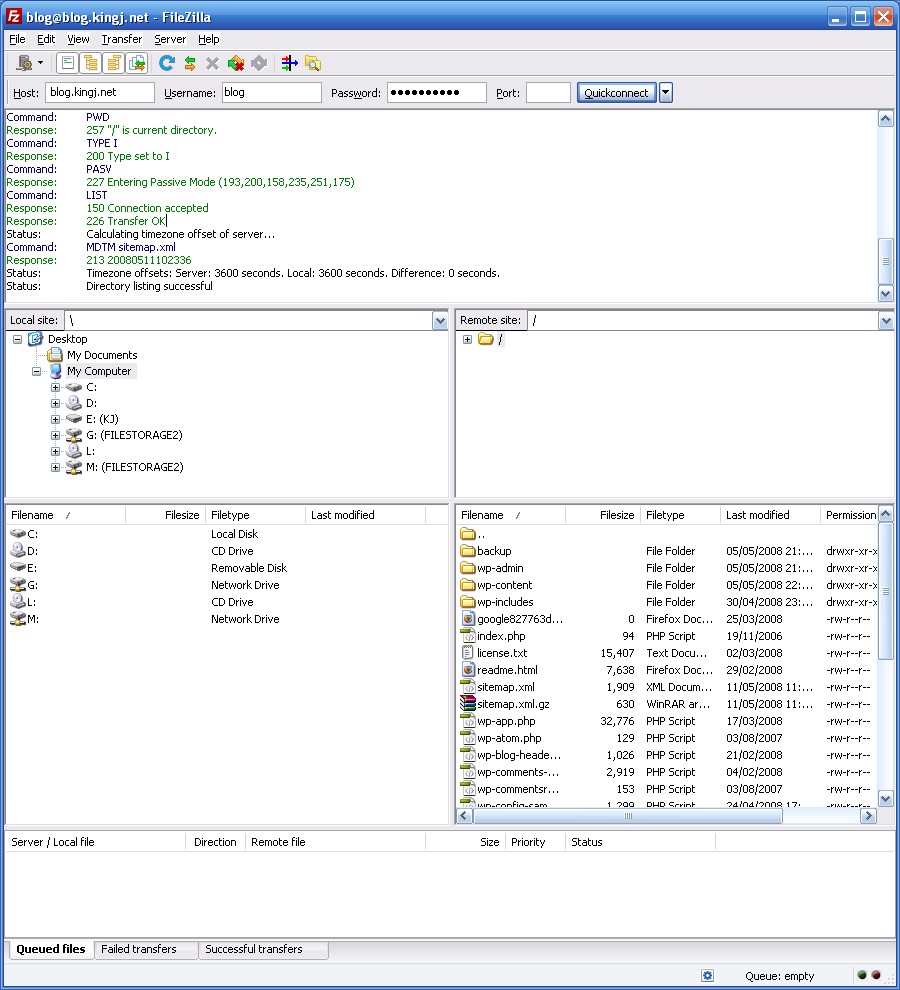 FileZilla Connected to the FTP